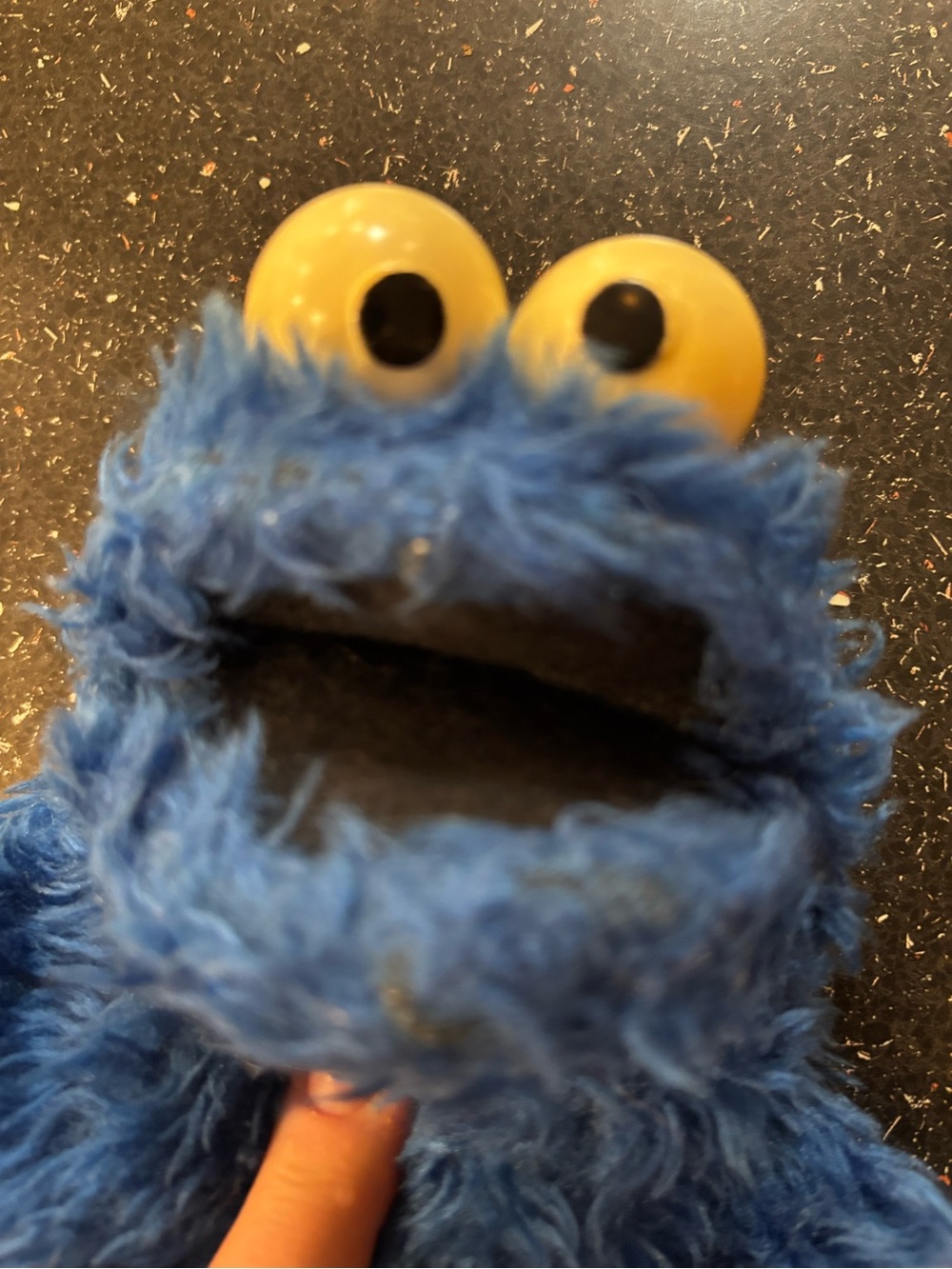 Vintage well loved blue Cookie Monster hand puppet